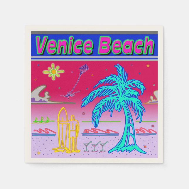 Serviette En Papier "Venice Beach" Surfer Napkins (Devant)
