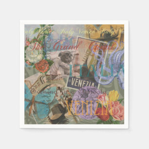 Serviette En Papier Venise Italie Voyage Vintage Joli Art Coloré