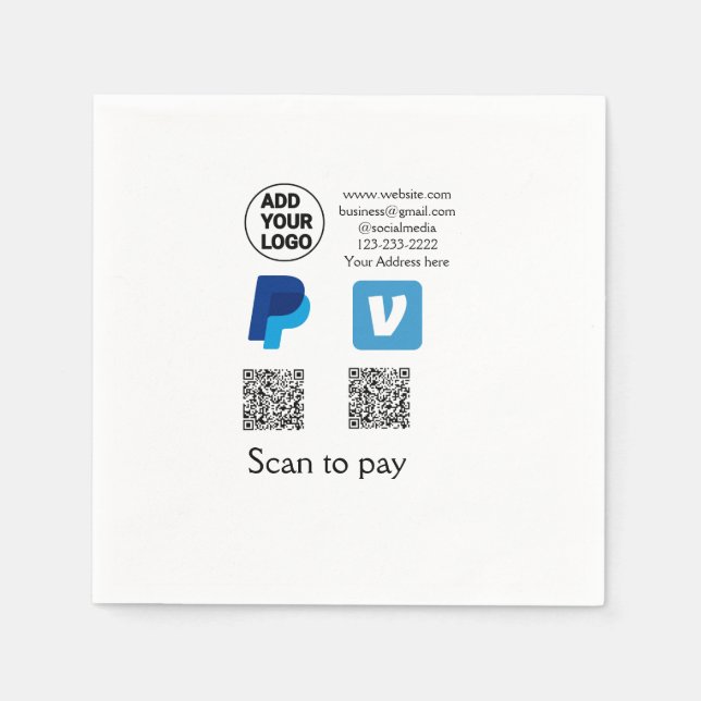 Serviette En Papier Venmo paypal scan pour payer ajouter q r code logo (Devant)