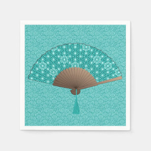 Serviette En Papier Ventilateur japonais en Asanoha motif, Turquoise