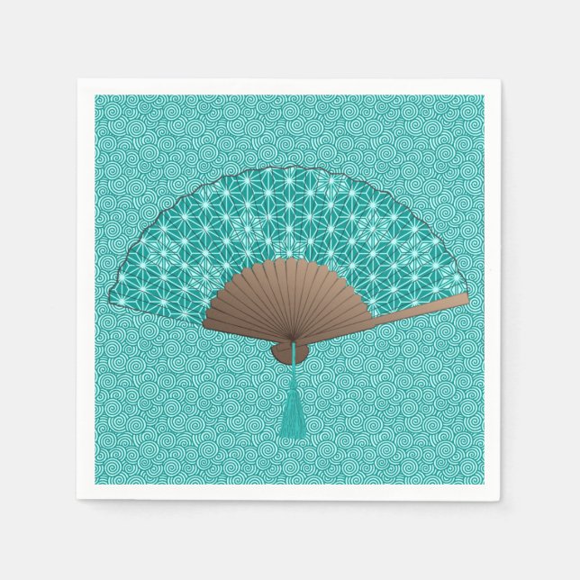Serviette En Papier Ventilateur japonais en Asanoha motif, Turquoise (Devant)