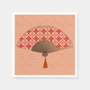 Serviette En Papier Ventilateur Japonais, Shippo Motif, Mandarin Orang