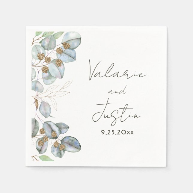 Serviette En Papier Verdure Aquarelle Eucalyptus Mariage serviettes (Devant)