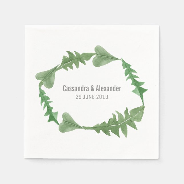Serviette En Papier Verdure Aquarelle Foliage Mariage (Devant)