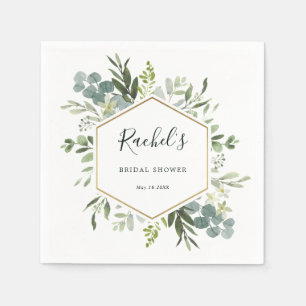 Serviette En Papier Verdure Aquarelle Or Hexagon Fête des mariées