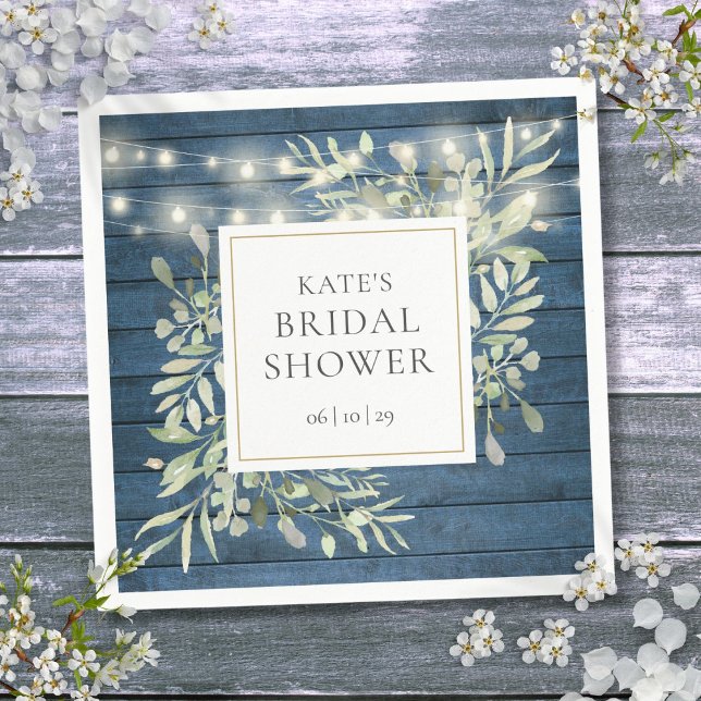 Serviette En Papier Verdure Bois rustique Chaîne de lumière Fête des m (Greenery Rustic Wood String Lights Bridal Shower Napkins)