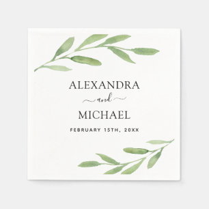 Serviette En Papier Verdure Botanique Élégant Mariage d'aquarelle