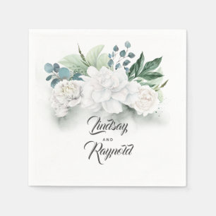 Serviette En Papier Verdure et fleurs blanches Mariage romantique