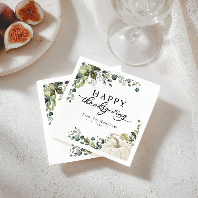 Serviette En Papier Verdure Eucalyptus Citrouille Dîner de Thanksgivin (Créateur téléchargé)