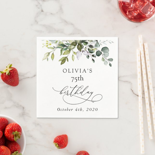 Serviette En Papier Verdure, Feuilles d'Eucalyptus, Boho, Anniversaire (En situation)