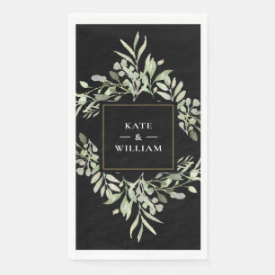 Serviette En Papier Verdure Foliage Noir et Blanc Mariage Or