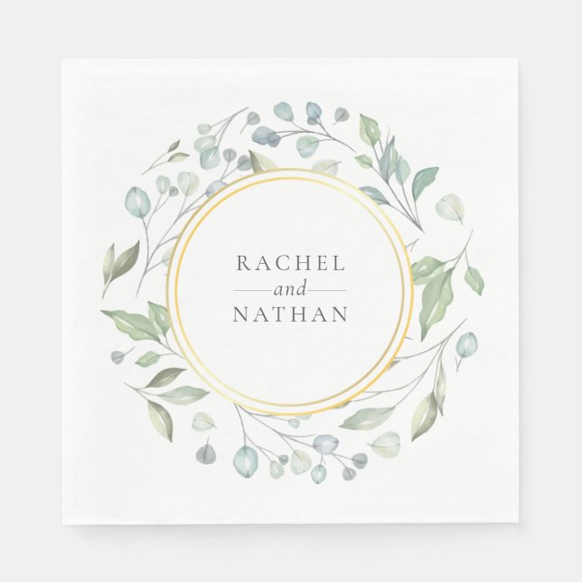 Serviette En Papier Verdure Laurel Garland Faux Gold Foil Mariage (Devant)