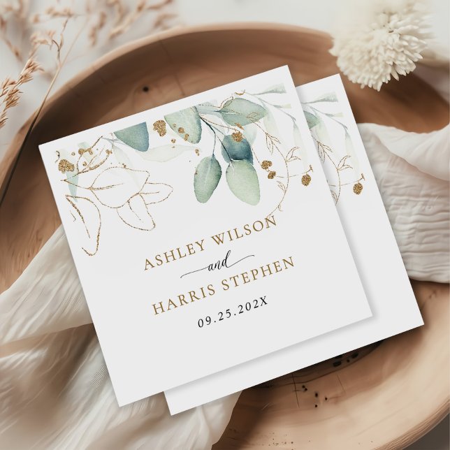 Serviette En Papier Verdure or Eucalyptus Rustique Mariage (Créateur téléchargé)