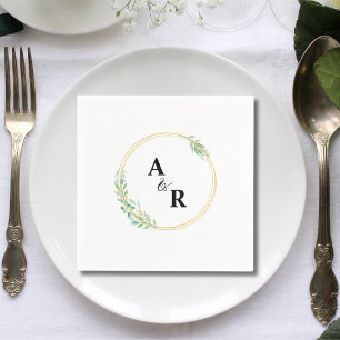 Serviette En Papier Verdure personnalisée Monogramme Mariage Cocktail