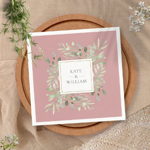 Serviette En Papier Verdure Rose poussiéreuse Aquarelle Foliage