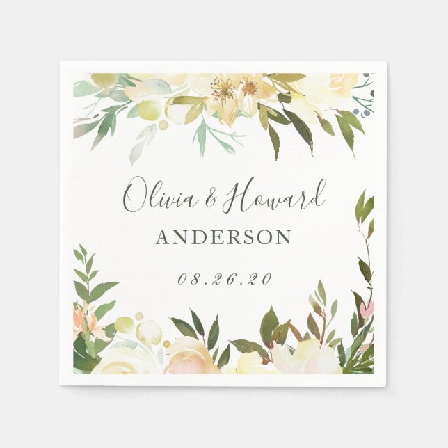 Serviette En Papier Verdure rustique Aquarelle Mariage floral sauvage (Devant)