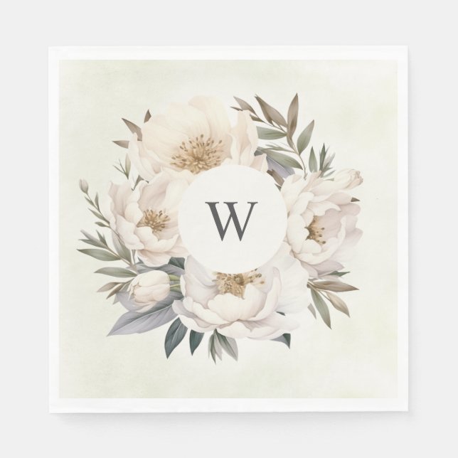 Serviette En Papier Verdure rustique Blanc Floral Mariage (Devant)
