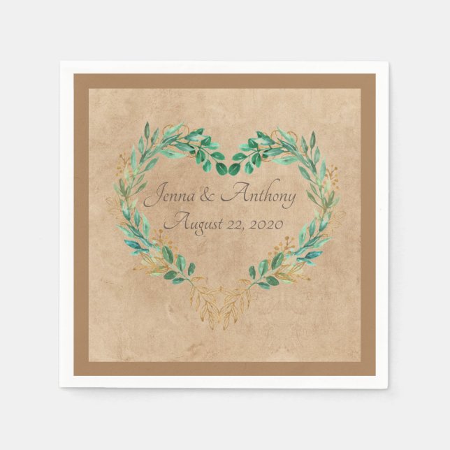 Serviette En Papier Verdure rustique Coeur antique Beau Mariage (Devant)