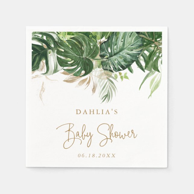 Serviette En Papier Verdure tropicale Or Sexe Baby shower neutre (Devant)