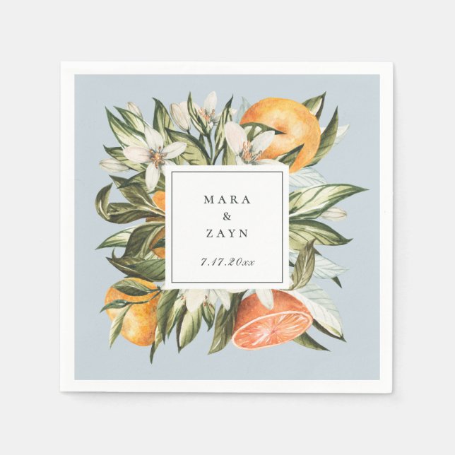 Serviette En Papier Verger botanique Citrus Frame Bleu pâle (Devant)