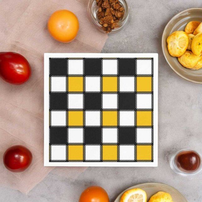 Serviette En Papier Vérification de la couche noire et jaune (dinner napkin)