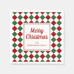 Serviette En Papier Vérifications vertes rouges festives Joyeux Noël