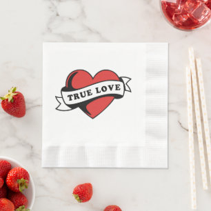 Serviette En Papier Véritable amour Tatouage Coeur Design romantique