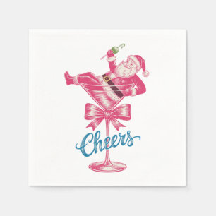 Serviette En Papier Verre à cocktail de Noël Santa Cheers Vintage Xmas
