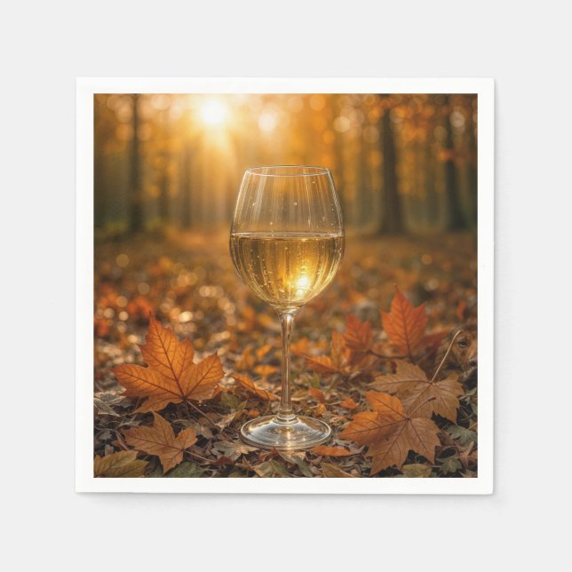Serviette En Papier Verre à vin blanc dans les feuilles d'érable d'aut (Devant)