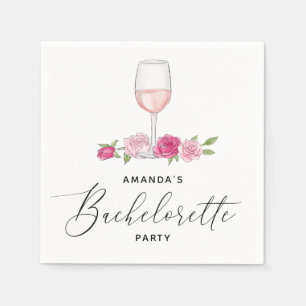 Serviette En Papier Verre à vin floral rose élégant pour enterrement d