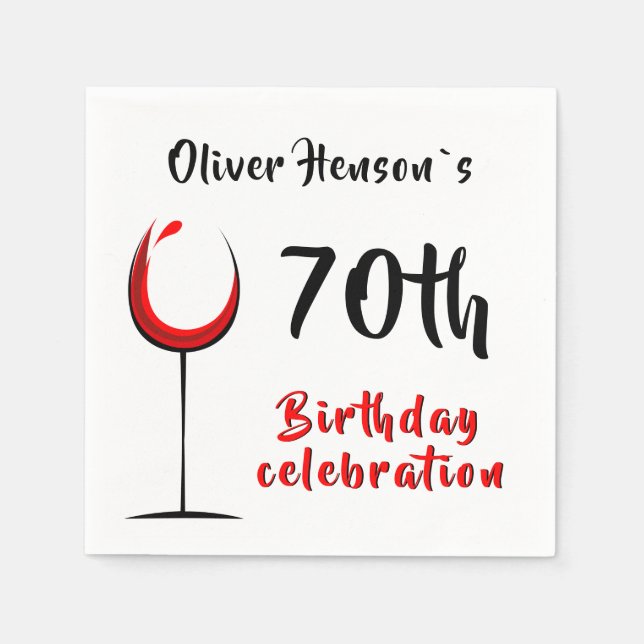 Serviette En Papier Verre de vin rouge simple moderne 70e fête d'anniv (Devant)