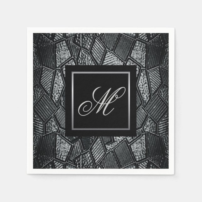 Serviette En Papier Verre en mosaïque gris foncé Monogramme (Devant)