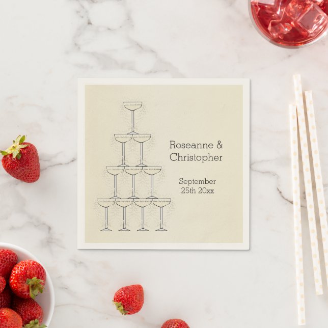 Serviette En Papier Verres à Champagne Mariage (En situation)