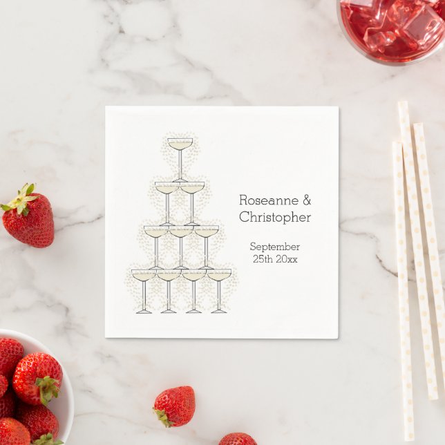 Serviette En Papier Verres à Champagne Mariage Simple (En situation)