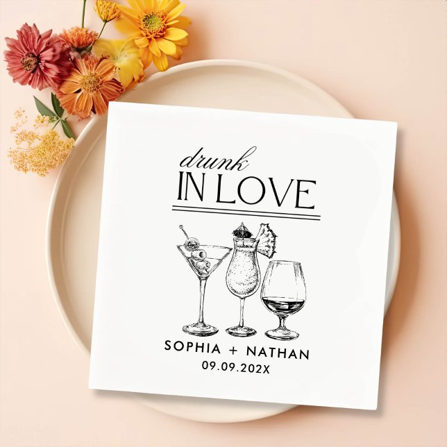 Serviette En Papier Verres à vin personnalisés Amoureux Ivre Mariage (Créateur téléchargé)