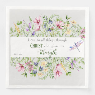 Serviette En Papier Verset biblique encourageant l'aquarelle botanique