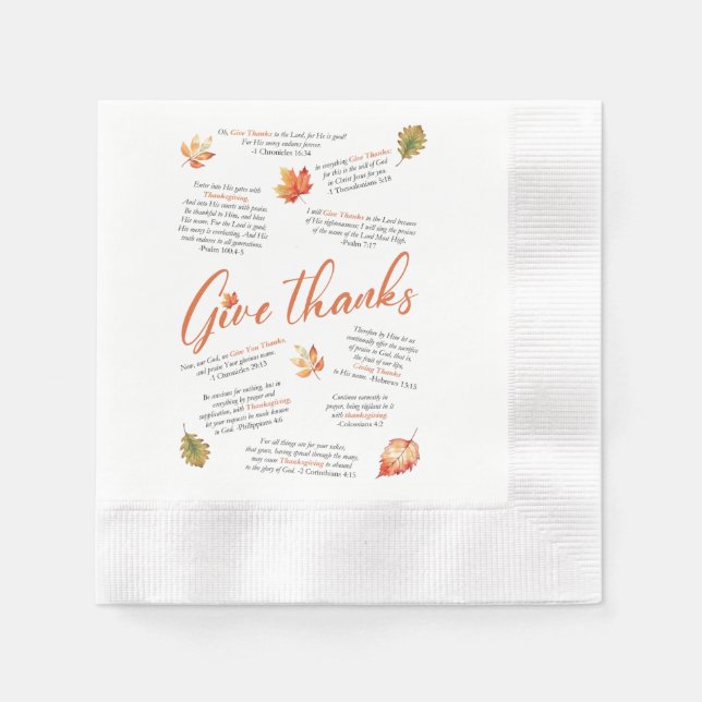 Serviette En Papier Versets de la Bible de Thanksgiving avec feuilles  (Devant)