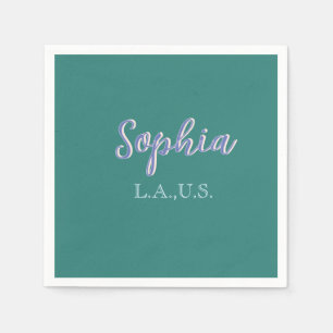 Serviette En Papier VERT ajouter nom fille patronne texte VIOLET éléga