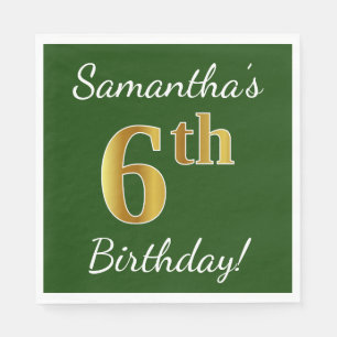 Serviette En Papier Vert, anniversaire d'or de Faux 6ème + Nom fait