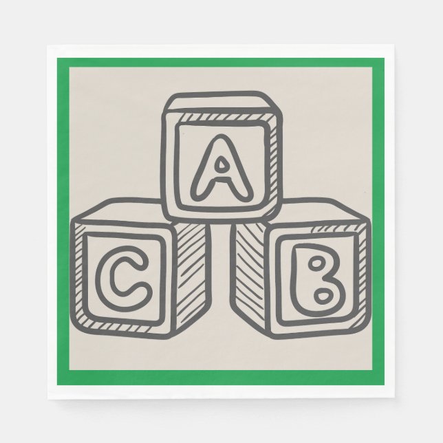 Serviette En Papier Vert avec blocs Alphabet Baby shower déjeuner (Devant)