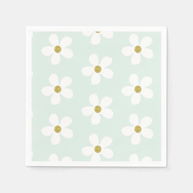 Serviette En Papier Vert blanc Simple Motif de marguerite Or (Devant)