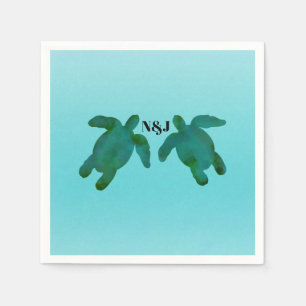 Serviette En Papier Vert bleu Aquarelle 2 Ocean Sea Turtles Mariage