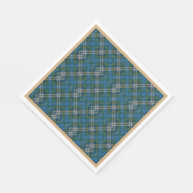 Serviette En Papier Vert, Bleu, Or, Noël Plaid (Coin)