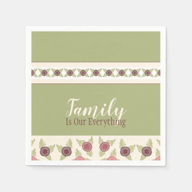 Serviette En Papier Vert Clair Et Rose Doux (Devant)