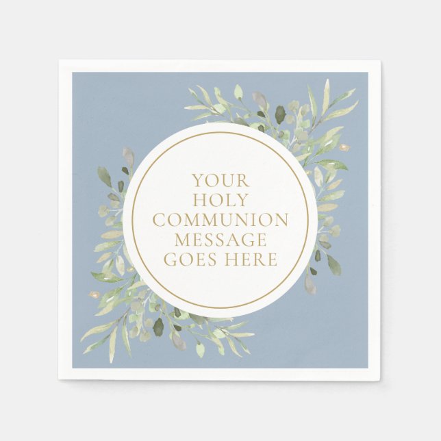 Serviette En Papier Vert de communion bleu poussiéreux aquarelle (Devant)