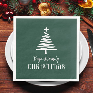 Serviette En Papier Vert de Noël familial personnalisé