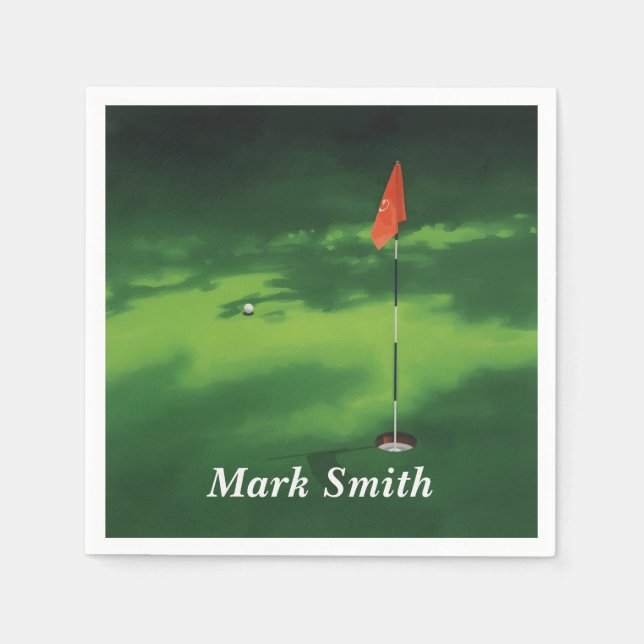 Serviette En Papier Vert de putting de golf avec nom  (Devant)