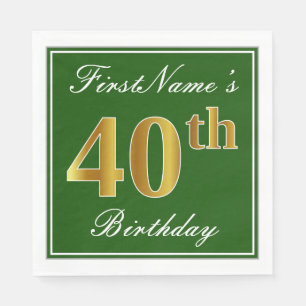 Serviette En Papier Vert élégant, anniversaire d'or de Faux