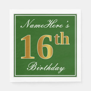 Serviette En Papier Vert élégant, anniversaire d'or de Faux 16ème +
