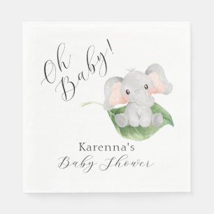 Serviette En Papier Vert éléphant moderne Oh Baby shower